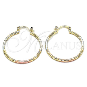 Gold Filled Hoop Earrings — Medium Hoop Diamond Cutting Tricolor 02. — main product view — SKU 130347 | Oro Laminado aretes de aro — Medium Hoop Diamond Cutting Tricolor 02. — SKU 130347