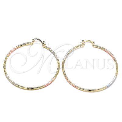 Gold Filled Hoop Earrings — Large Hoop Pink Diamond Cutting Tricolor 02. for wholesale, main product view