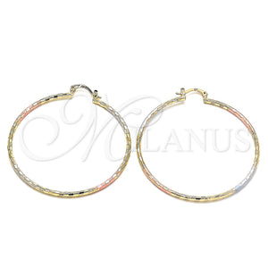 Gold Filled Hoop Earrings — Large Hoop Pink Diamond Cutting Tricolor 02. — main product view — SKU 130348 | Oro Laminado aretes de aro — Large Hoop Pink Diamond Cutting Tricolor 02. — SKU 130348