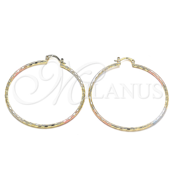 Gold Filled Hoop Earrings — Large Hoop Pink Diamond Cutting Tricolor 02. — main product view — SKU 130348 | Oro Laminado aretes de aro — Large Hoop Pink Diamond Cutting Tricolor 02. — SKU 130348