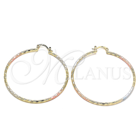 Oro Laminado Large Hoop, Gold Filled Style Pink Diamond Cutting Finish, Tricolor, 02.170.0295.50