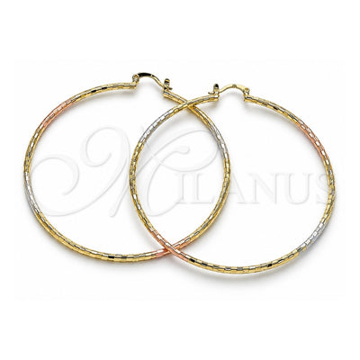Oro Laminado Extra Large Hoop, Gold Filled Style Diamond Cutting Finish, Tricolor, 02.170.0295.70
