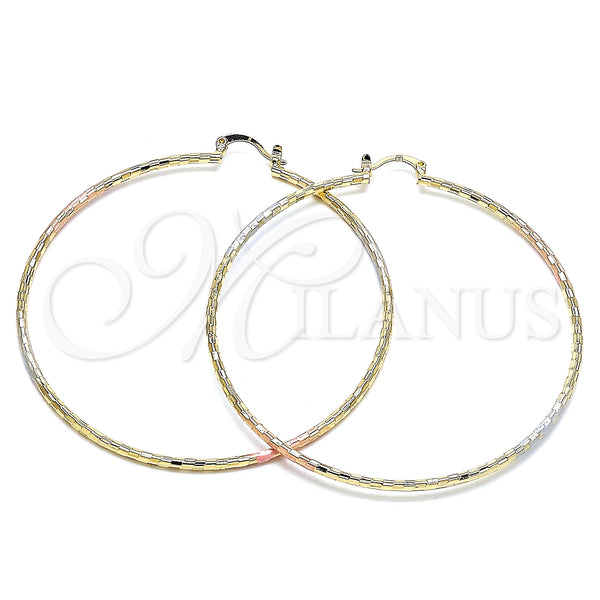 Gold Filled Hoop Earrings — Extra Large Hoop Diamond Cutting Tricolor 02. — main product view — SKU 130349 | Oro Laminado aretes de aro — Extra Large Hoop Diamond Cutting Tricolor 02. — SKU 130349