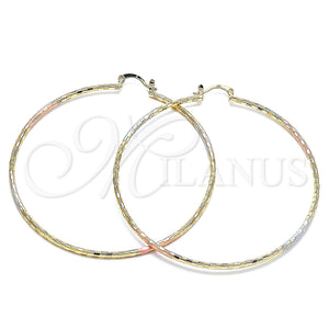 Gold Filled Hoop Earrings — Extra Large Hoop Diamond Cutting Tricolor 02. — main product view — SKU 130349 | Oro Laminado aretes de aro — Extra Large Hoop Diamond Cutting Tricolor 02. — SKU 130349