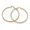 Oro Laminado Extra Large Hoop, Gold Filled Style Diamond Cutting Finish, Tricolor, 02.170.0295.70