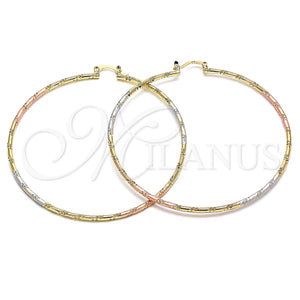 Gold Filled Hoop Earrings — Extra Large Hoop Diamond Cutting Tricolor 02. — main product view — SKU 130355 | Oro Laminado aretes de aro — Extra Large Hoop Diamond Cutting Tricolor 02. — SKU 130355