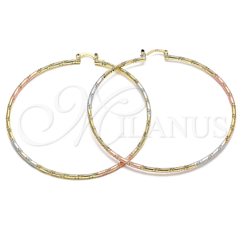 Oro Laminado Extra Large Hoop, Gold Filled Style Diamond Cutting Finish, Tricolor, 02.170.0297.70