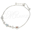 Sterling Silver Fancy Bracelet, Heart Design, with Multicolor Cubic Zirconia and White Micro Pave, Polished, Rhodium Finish, 03.175.0001.11 (01 MM Thickness, 11 Inches Length)