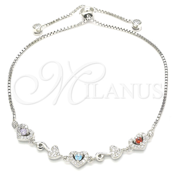 Sterling Silver Bracelet — Fancy Bracelet Heart Design with Multicolor Cubic Zirconia — main product view — SKU 130359 | Plata 925 brazalete — elegante Bracelet corazón diseño with Multicolor Cubic Zirconia — SKU 130359