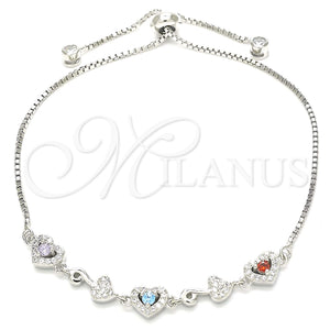 Sterling Silver Bracelet — Fancy Bracelet Heart Design with Multicolor Cubic Zirconia — main product view — SKU 130359 | Plata 925 brazalete — elegante Bracelet corazón diseño with Multicolor Cubic Zirconia — SKU 130359