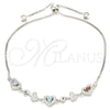 Sterling Silver Fancy Bracelet, Heart Design, with Multicolor Cubic Zirconia and White Micro Pave, Polished, Rhodium Finish, 03.175.0001.11 (01 MM Thickness, 11 Inches Length)