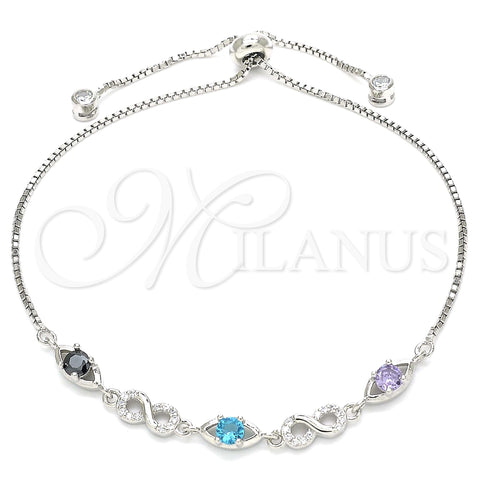 Sterling Silver Fancy Bracelet, Infinite Design, with Multicolor Cubic Zirconia, Polished, Rhodium Finish, 03.175.0002.11 (01 MM Thickness, 11 Inches Length)