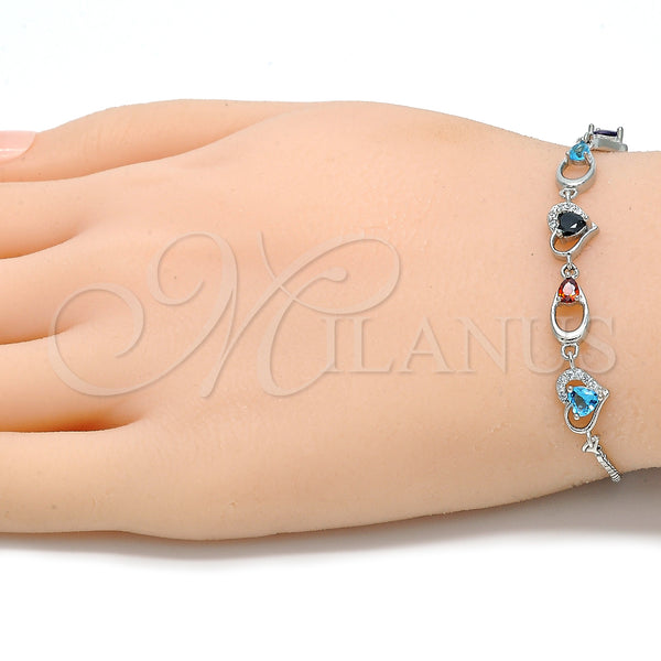 Sterling Silver Bracelet — Fancy Bracelet Heart and Teardrop Design with Multicolor — alternate product view — SKU 130361 | Plata 925 brazalete — elegante Bracelet corazón and Teardrop diseño with Multicolor — SKU 130361