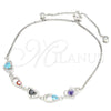 Sterling Silver Fancy Bracelet, Heart and Teardrop Design, with Multicolor Cubic Zirconia, Polished, Rhodium Finish, 03.175.0003.11 (01 MM Thickness, 11 Inches Length)