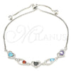 Sterling Silver Fancy Bracelet, Heart and Teardrop Design, with Multicolor Cubic Zirconia, Polished, Rhodium Finish, 03.175.0003.11 (01 MM Thickness, 11 Inches Length)