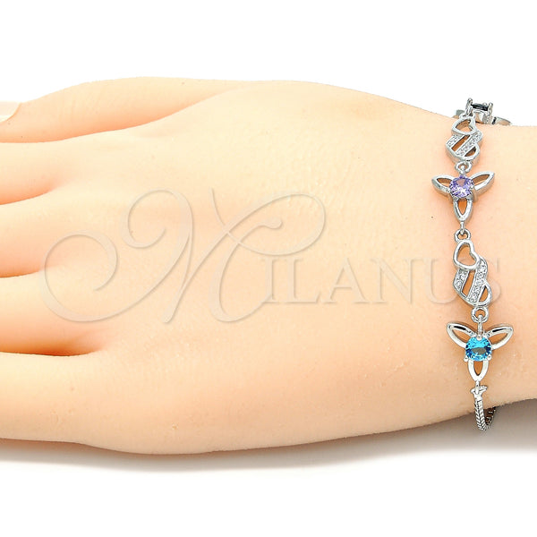 Sterling Silver Bracelet — Fancy Bracelet Flower and Heart Design with Multicolor — alternate product view — SKU 130362 | Plata 925 brazalete — elegante Bracelet flor and corazón diseño with Multicolor — SKU 130362
