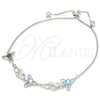 Sterling Silver Fancy Bracelet, Flower and Heart Design, with Multicolor Cubic Zirconia, Polished, Rhodium Finish, 03.175.0004.11 (01 MM Thickness, 11 Inches Length)