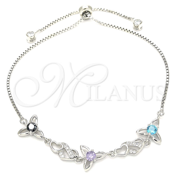 Sterling Silver Bracelet — Fancy Bracelet Flower and Heart Design with Multicolor — main product view — SKU 130362 | Plata 925 brazalete — elegante Bracelet flor and corazón diseño with Multicolor — SKU 130362