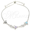 Sterling Silver Fancy Bracelet, Flower and Heart Design, with Multicolor Cubic Zirconia, Polished, Rhodium Finish, 03.175.0004.11 (01 MM Thickness, 11 Inches Length)