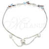 Sterling Silver Fancy Bracelet, Leaf Design, with Multicolor Cubic Zirconia and White Micro Pave, Polished, Rhodium Finish, 03.175.0005.11 (01 MM Thickness, 11 Inches Length)