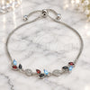 Sterling Silver Fancy Bracelet, Leaf Design, with Multicolor Cubic Zirconia and White Micro Pave, Polished, Rhodium Finish, 03.175.0005.11 (01 MM Thickness, 11 Inches Length)