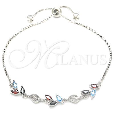 Sterling Silver Fancy Bracelet, Leaf Design, with Multicolor Cubic Zirconia and White Micro Pave, Polished for wholesale, main product view