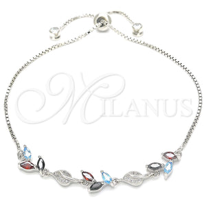Sterling Silver Bracelet — Fancy Bracelet Leaf Design with Multicolor Cubic Zirconia — main product view — SKU 130363 | Plata 925 brazalete — elegante Bracelet Leaf diseño with Multicolor Cubic Zirconia — SKU 130363
