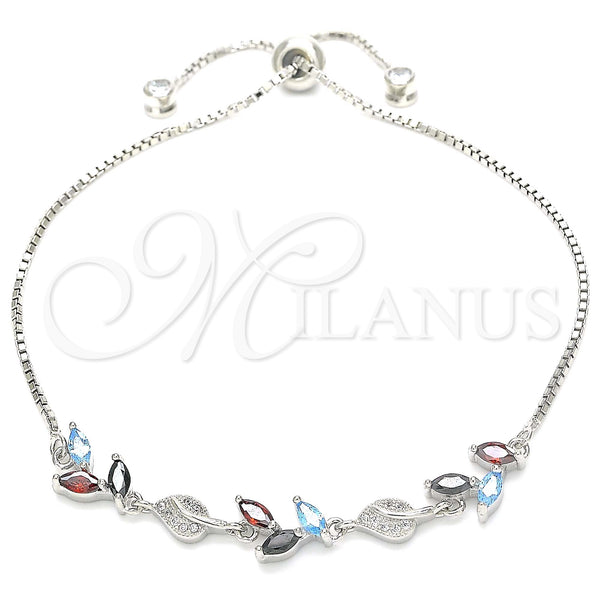 Sterling Silver Bracelet — Fancy Bracelet Leaf Design with Multicolor Cubic Zirconia — main product view — SKU 130363 | Plata 925 brazalete — elegante Bracelet Leaf diseño with Multicolor Cubic Zirconia — SKU 130363