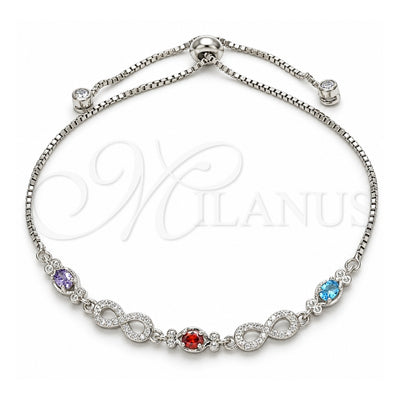 Sterling Silver Fancy Bracelet, Owl and Infinite Design, with Multicolor Cubic Zirconia and White Micro Pave, Polished, Rhodium Finish, 03.175.0006.11 (01 MM Thickness, 11 Inches Length)