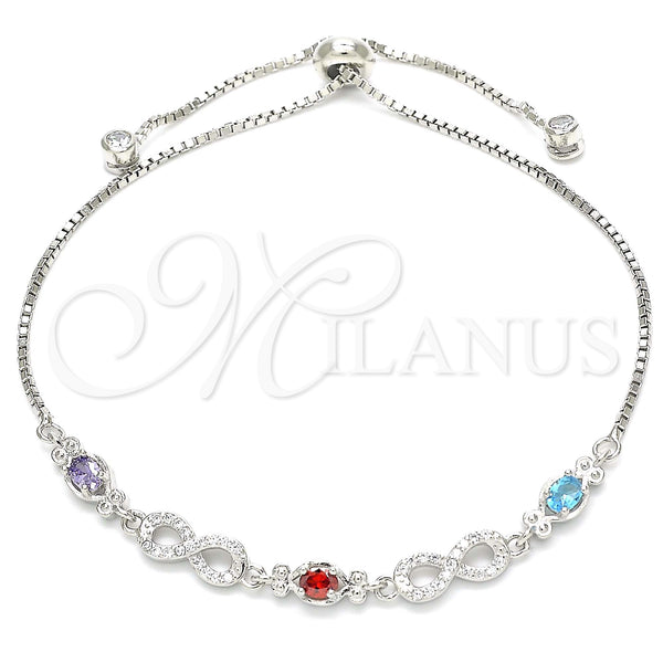 Sterling Silver Fancy Bracelet, Owl and Infinite Design, with Multicolor Cubic Zirconia and White Micro Pave, Polished, Rhodium Finish, 03.175.0006.11 (01 MM Thickness, 11 Inches Length)
