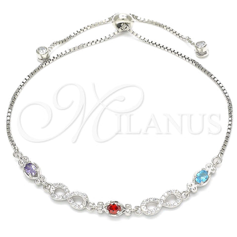 Sterling Silver Fancy Bracelet, Owl and Infinite Design, with Multicolor Cubic Zirconia and White Micro Pave, Polished, Rhodium Finish, 03.175.0006.11 (01 MM Thickness, 11 Inches Length)