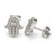 Sterling Silver Stud Earring, Judaica and Hand of God Design, with White Cubic Zirconia, Polished, Rhodium Finish, 02.336.0118