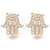 Sterling Silver Stud Earring, Judaica and Hand of God Design, with White Cubic Zirconia, Polished, Rose Gold Finish, 02.336.0118.1