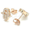 Sterling Silver Stud Earring, Judaica and Hand of God Design, with White Cubic Zirconia, Polished, Rose Gold Finish, 02.336.0118.1