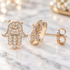 Sterling Silver Stud Earring, Judaica and Hand of God Design, with White Cubic Zirconia, Polished, Rose Gold Finish, 02.336.0118.1