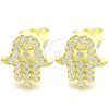 Sterling Silver Stud Earring, Hand of God Design, with White Cubic Zirconia, Polished, Golden Finish, 02.336.0118.2