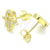 Sterling Silver Stud Earring, Hand of God and Judaica Design, with White Cubic Zirconia, Polished, Golden Finish, 02.336.0118.2