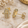 Sterling Silver Stud Earring, Judaica and Hand of God Design, with White Cubic Zirconia, Polished, Golden Finish, 02.336.0118.2