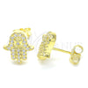 Sterling Silver Stud Earring, Hand of God Design, with White Cubic Zirconia, Polished, Golden Finish, 02.336.0118.2