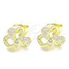 Sterling Silver Stud Earring, Flower Design, with White Cubic Zirconia, Polished, Golden Finish, 02.336.0121.2