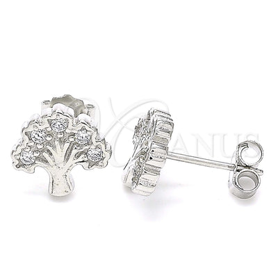 Sterling Silver Stud Earring, Tree Design, with White Cubic Zirconia, Polished, Rhodium Finish, 02.336.0122 for wholesale, main product view