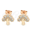 Sterling Silver Stud Earring, Tree Design, with White Cubic Zirconia, Polished, Rose Gold Finish, 02.336.0122.1