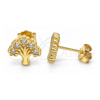 Sterling Silver Stud Earring, Tree Design, with White Cubic Zirconia, Polished, Golden Finish, 02.336.0122.2