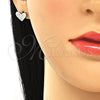 Sterling Silver Stud Earring, Heart Design, with White Cubic Zirconia, Polished, Rhodium Finish, 02.336.0123