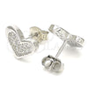 Sterling Silver Stud Earring, Heart Design, with White Cubic Zirconia, Polished, Rhodium Finish, 02.336.0123