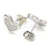 Sterling Silver Stud Earring, Heart Design, with White Cubic Zirconia, Polished, Rhodium Finish, 02.336.0123