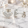Sterling Silver Stud Earring, Heart Design, with White Cubic Zirconia, Polished, Rhodium Finish, 02.336.0123