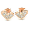 Sterling Silver Stud Earring, Heart Design, with White Cubic Zirconia, Polished, Rose Gold Finish, 02.336.0123.1
