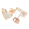 Sterling Silver Stud Earring, Heart Design, with White Cubic Zirconia, Polished, Rose Gold Finish, 02.336.0123.1