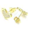 Sterling Silver Stud Earring, Heart Design, with White Cubic Zirconia, Polished, Golden Finish, 02.336.0123.2